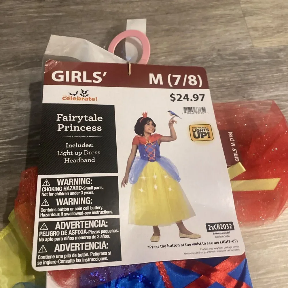 Halloween Costume Girl Disney Fairy Tale Princess Snow White Medium 7/8 New